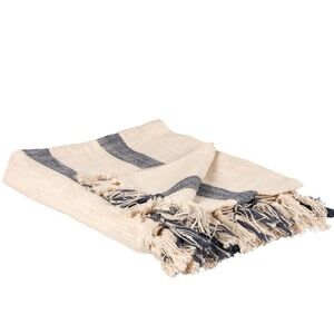 NWT, Primitives by Kathy, Blue Stripe Throw, 50”x60”, Cotton